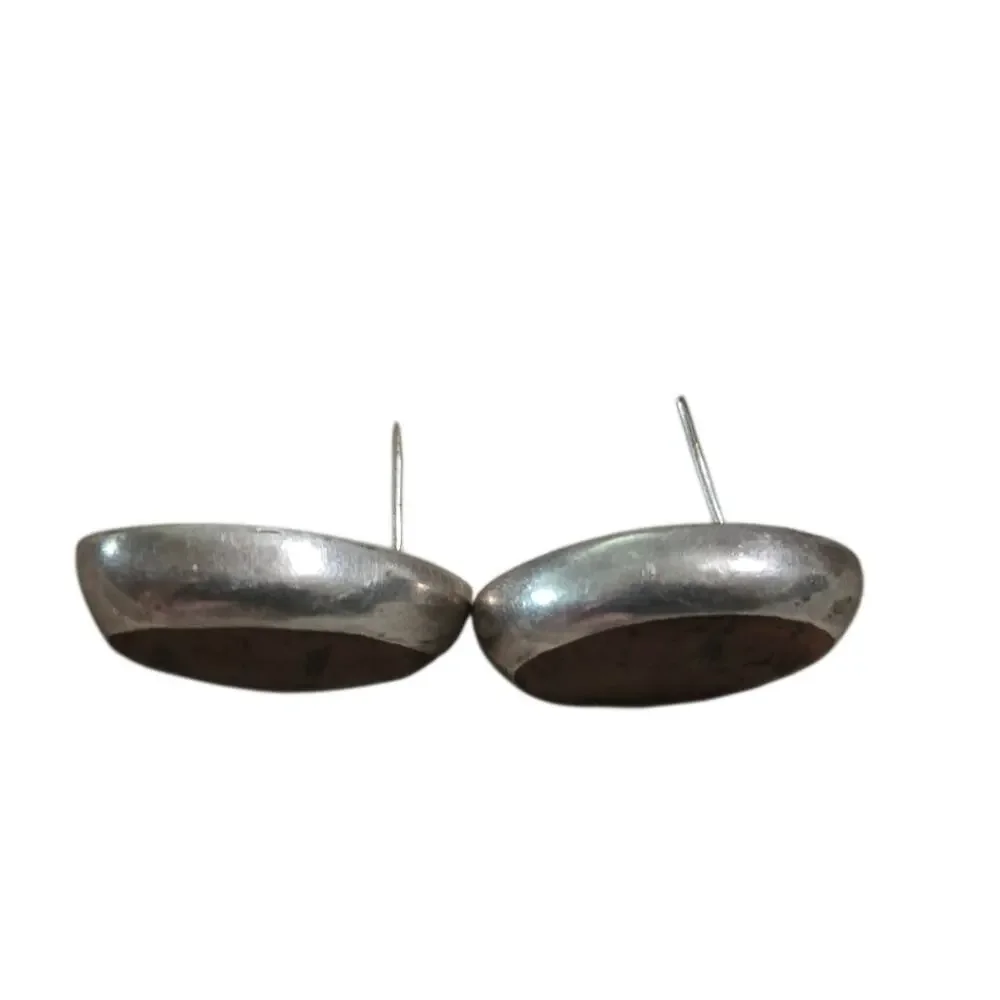 925 Mexican Silver Mahogany Obsidian Gemstone Oval Post Earrings